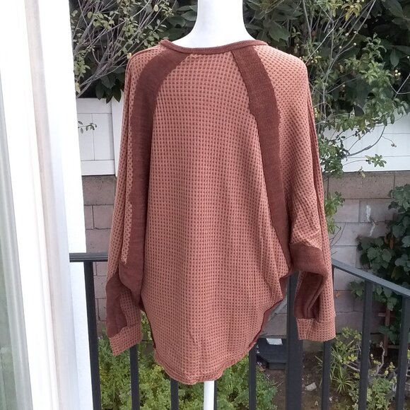 Ces Femme Shirt Women's Small Brown Rust Fall Waffle Knit Dolman - Picture 2 of 4